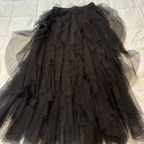 Black Dotted Swiss Net Tiered Ruffle Skirt - Picture 1 of 3